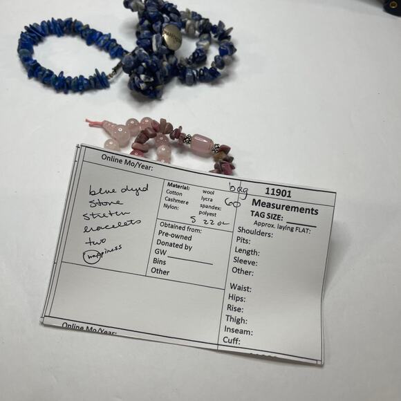 Stretch bracelets in blue and mauve pink rock chips beads beaded boho trendy - Picture 10 of 10